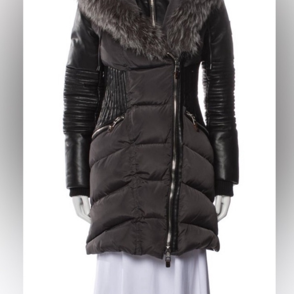 NICOLE BENISTI NB Series LEATHER-TRIM QUILTED DOWN COAT w fur lined hood